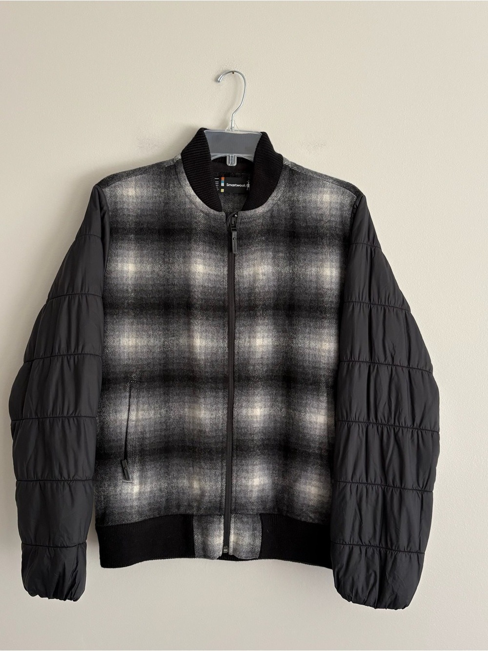 Smartwool Black and Gray Plaid Bomber Jacket Size M